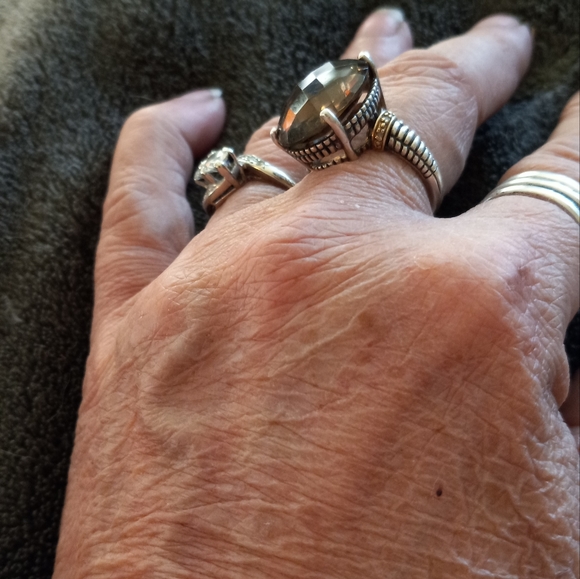 Vintage ATR Two Tone Sterling Silver/Platinum  Smokey Quartz Ring/9 - Picture 8 of 10